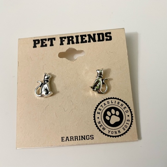Silver Cat Earrings by Pet Friends - Picture 1 of 10
